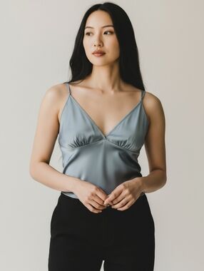 La Vie En Rose Satin Top in Slate Teal